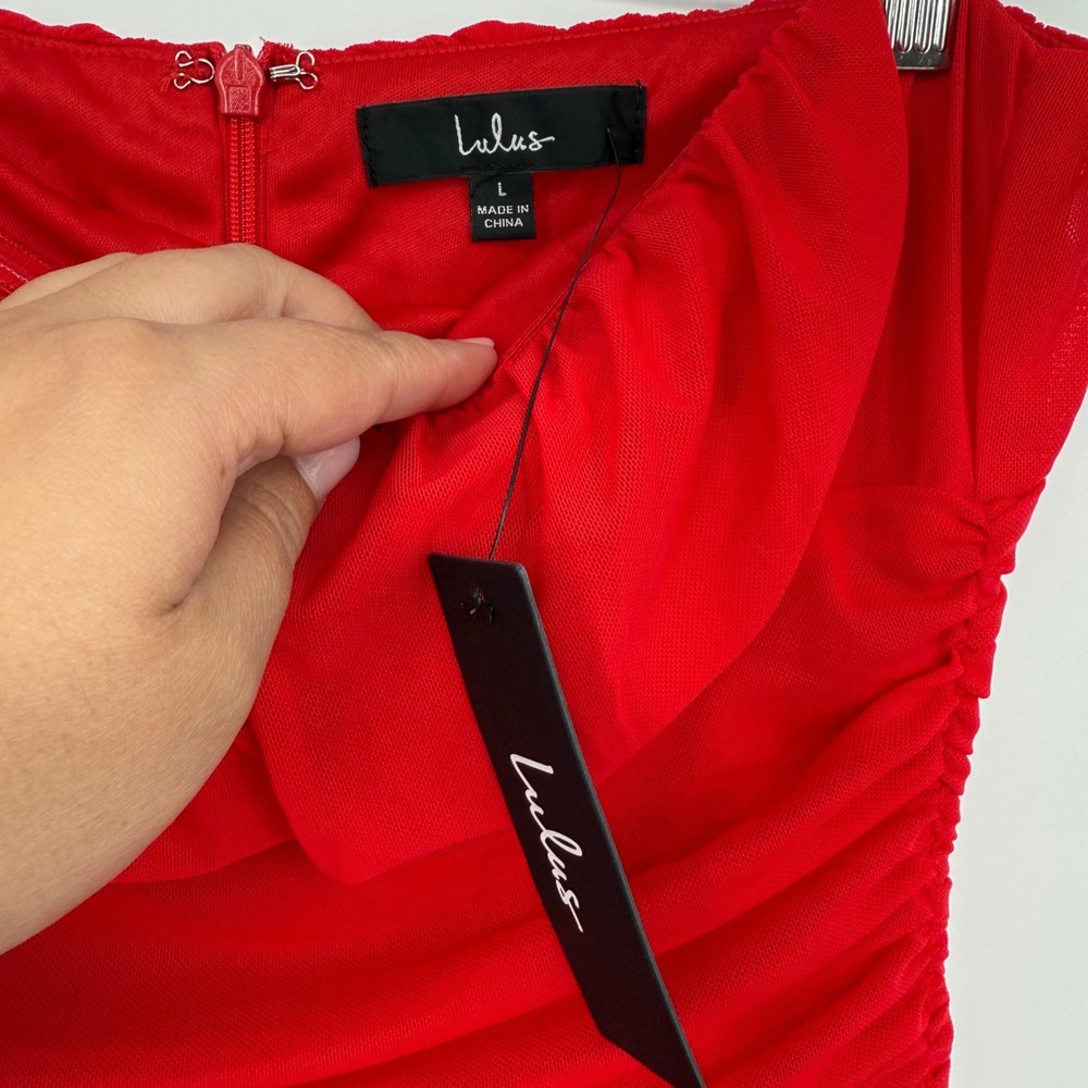 Lulus Exceptional Existence Red Mesh Ruched Tiered Maxi Dress‎ - Picture 5 of 9